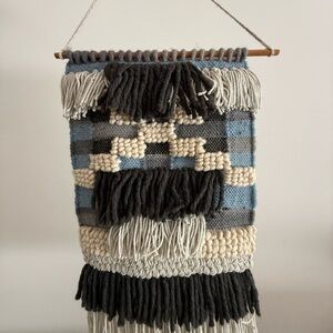 Handwoven Wall Hanging in Blue and Gray